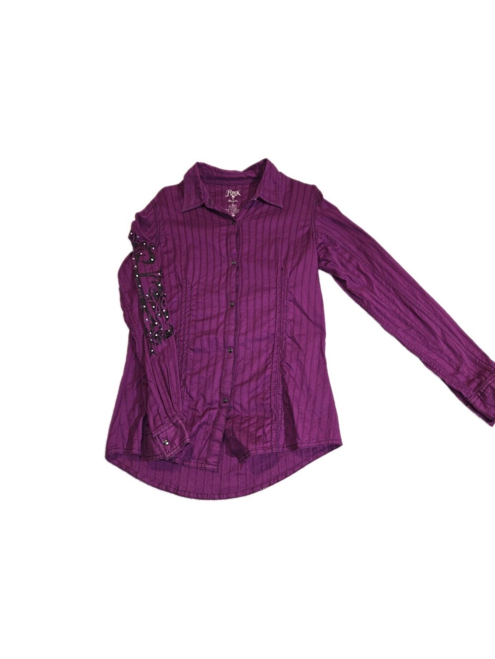 wrangler rock 47 pearl snap shirt womens Western Purple Striped Embellished...